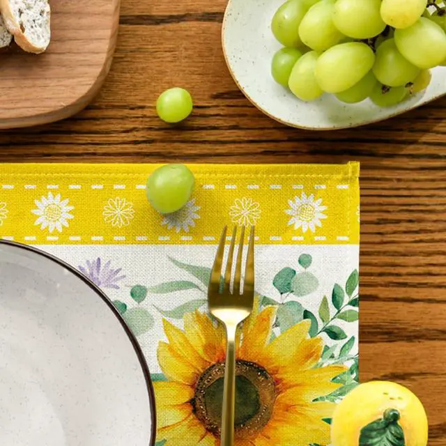 Alt view image 6 of 7 - Artoid Mode Sunflowers Leaves Flower Summer Placemats Set of 4, 12x18 Inch Seasonal Holiday Table Mats for Party Kitchen Dining Decoration