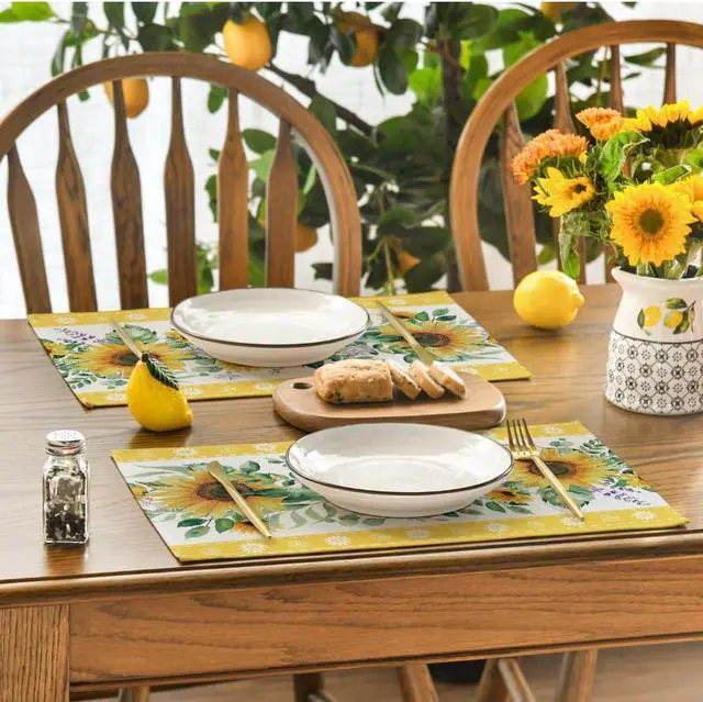 Alt view image 4 of 7 - Artoid Mode Sunflowers Leaves Flower Summer Placemats Set of 4, 12x18 Inch Seasonal Holiday Table Mats for Party Kitchen Dining Decoration