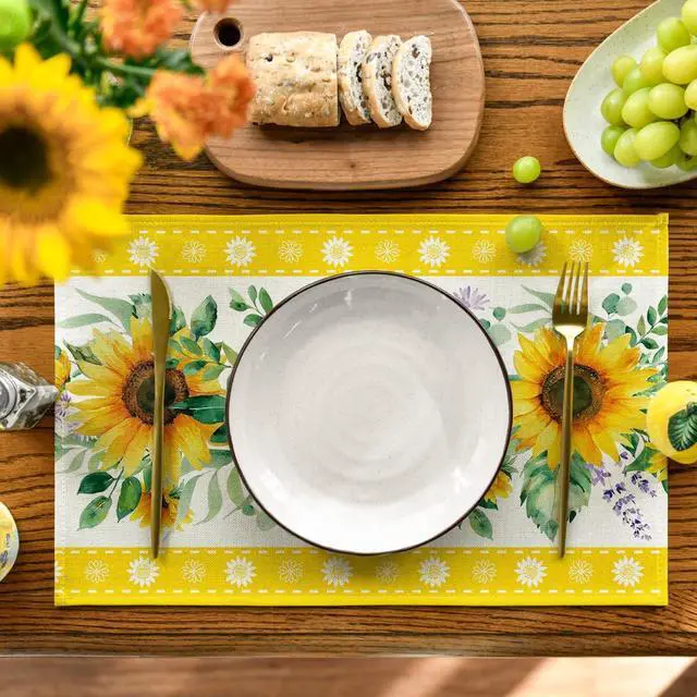 Alt view image 2 of 7 - Artoid Mode Sunflowers Leaves Flower Summer Placemats Set of 4, 12x18 Inch Seasonal Holiday Table Mats for Party Kitchen Dining Decoration