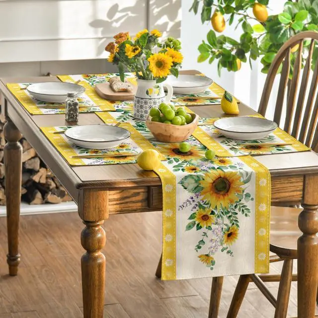 Alt view image 5 of 7 - Artoid Mode Sunflowers Leaves Flower Summer Placemats Set of 4, 12x18 Inch Seasonal Holiday Table Mats for Party Kitchen Dining Decoration