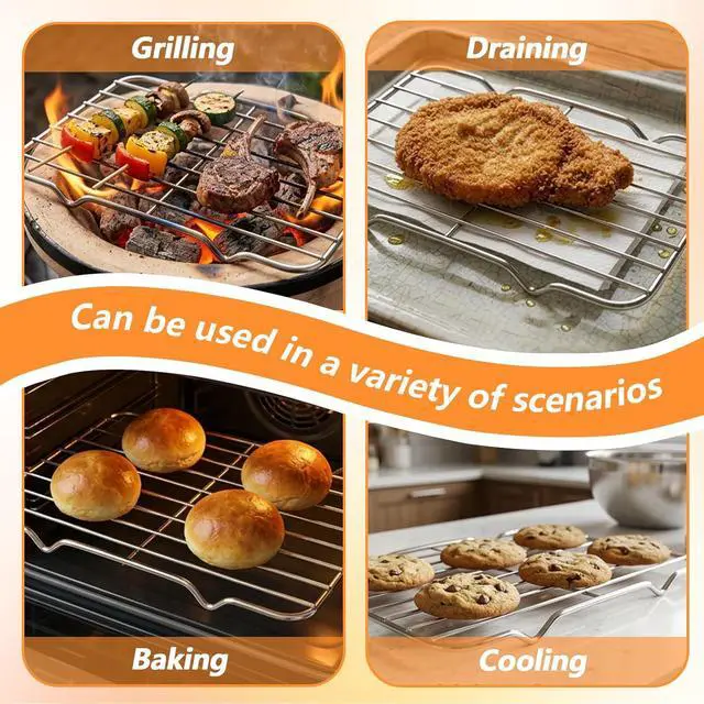 Alt view image 3 of 7 - Small Cooling Rack, Stainless Steel Small Wire Rack for Cooking, Heavy Duty Small Baking Rack, with 4 Legs Rectangle Wire Cooking Racks for Meat, 5.3 X 8.46Inch