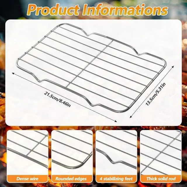Alt view image 2 of 7 - Small Cooling Rack, Stainless Steel Small Wire Rack for Cooking, Heavy Duty Small Baking Rack, with 4 Legs Rectangle Wire Cooking Racks for Meat, 5.3 X 8.46Inch