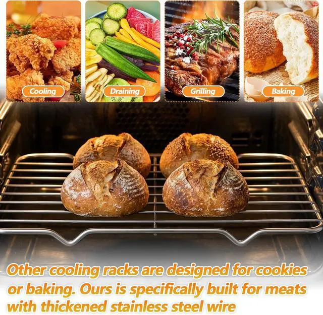 Alt view image 4 of 7 - Small Cooling Rack, Stainless Steel Small Wire Rack for Cooking, Heavy Duty Small Baking Rack, with 4 Legs Rectangle Wire Cooking Racks for Meat, 5.3 X 8.46Inch