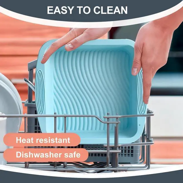 Alt view image 5 of 6 - SOV Silicone Square Cake Pan - 10 inch silicone baking pans, Non-Stick, Heat Resistant baking molds are perfect for Cakes, Brownies, Cheesecakes, Pie, Bread (blue)