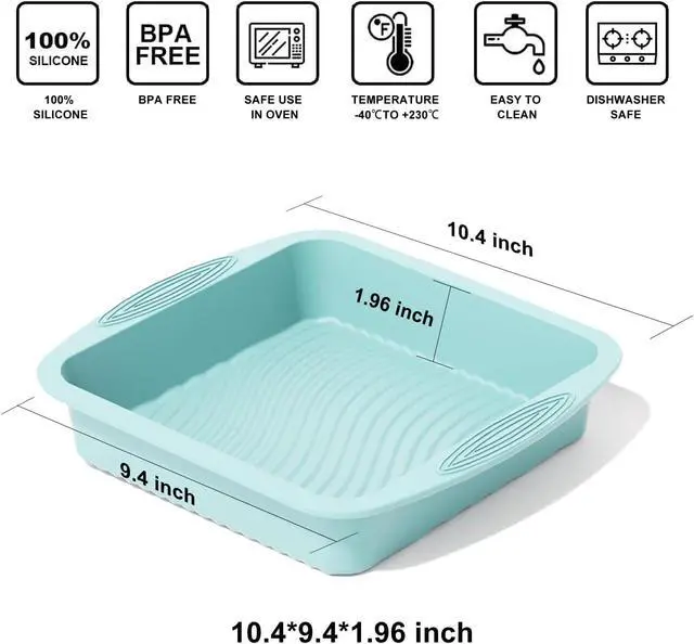 Alt view image 6 of 6 - SOV Silicone Square Cake Pan - 10 inch silicone baking pans, Non-Stick, Heat Resistant baking molds are perfect for Cakes, Brownies, Cheesecakes, Pie, Bread (blue)