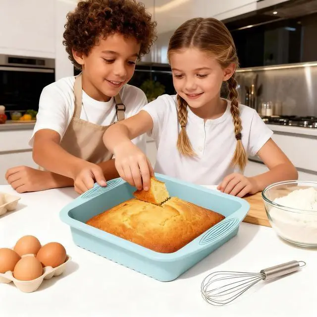 Alt view image 3 of 6 - SOV Silicone Square Cake Pan - 10 inch silicone baking pans, Non-Stick, Heat Resistant baking molds are perfect for Cakes, Brownies, Cheesecakes, Pie, Bread (blue)