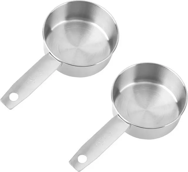 Main image of 2pcs 1/2 Measuring Cup Scoops, 125ml Stainless Steel Half Cup Scoop | with Inner Scale for Kitchen Liquid & Dry Ingredients Coffee Cooking Baking (Silver)