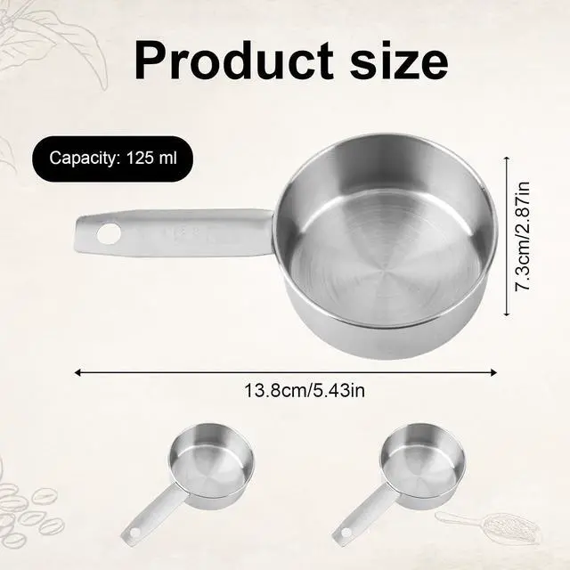 Alt view image 2 of 7 - 2pcs 1/2 Measuring Cup Scoops, 125ml Stainless Steel Half Cup Scoop | with Inner Scale for Kitchen Liquid & Dry Ingredients Coffee Cooking Baking (Silver)