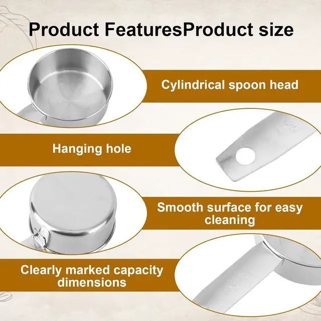 Alt view image 4 of 7 - 2pcs 1/2 Measuring Cup Scoops, 125ml Stainless Steel Half Cup Scoop | with Inner Scale for Kitchen Liquid & Dry Ingredients Coffee Cooking Baking (Silver)