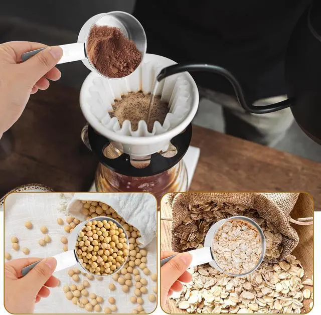 Alt view image 6 of 7 - 2pcs 1/2 Measuring Cup Scoops, 125ml Stainless Steel Half Cup Scoop | with Inner Scale for Kitchen Liquid & Dry Ingredients Coffee Cooking Baking (Silver)