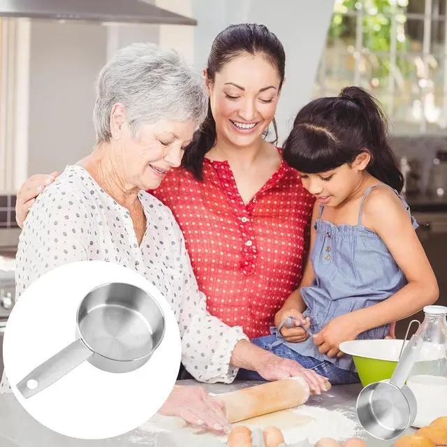 Alt view image 7 of 7 - 2pcs 1/2 Measuring Cup Scoops, 125ml Stainless Steel Half Cup Scoop | with Inner Scale for Kitchen Liquid & Dry Ingredients Coffee Cooking Baking (Silver)