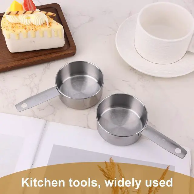 Alt view image 3 of 7 - 2pcs 1/2 Measuring Cup Scoops, 125ml Stainless Steel Half Cup Scoop | with Inner Scale for Kitchen Liquid & Dry Ingredients Coffee Cooking Baking (Silver)