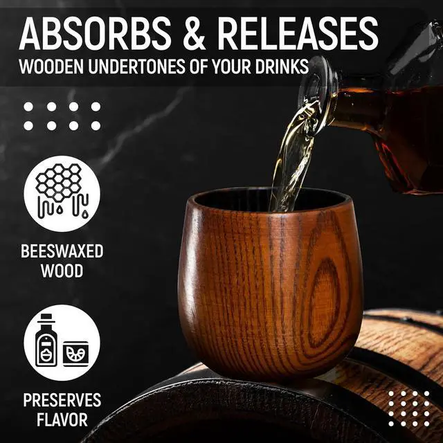 Alt view image 4 of 7 - Granatan Charred Jujube Wooden Whiskey Cup, 10 oz Bourbon Drinking Glass | Old Fashioned Tumbler, Gift for Dad, Husband, Brother, Boyfriend