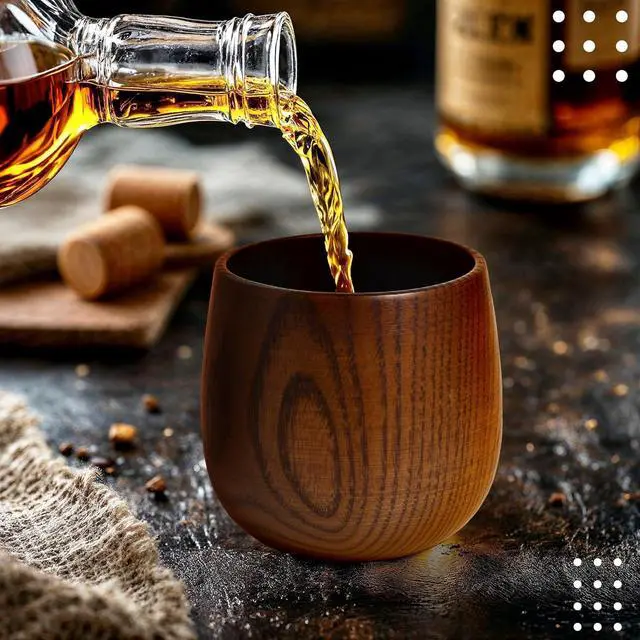 Alt view image 7 of 7 - Granatan Charred Jujube Wooden Whiskey Cup, 10 oz Bourbon Drinking Glass | Old Fashioned Tumbler, Gift for Dad, Husband, Brother, Boyfriend