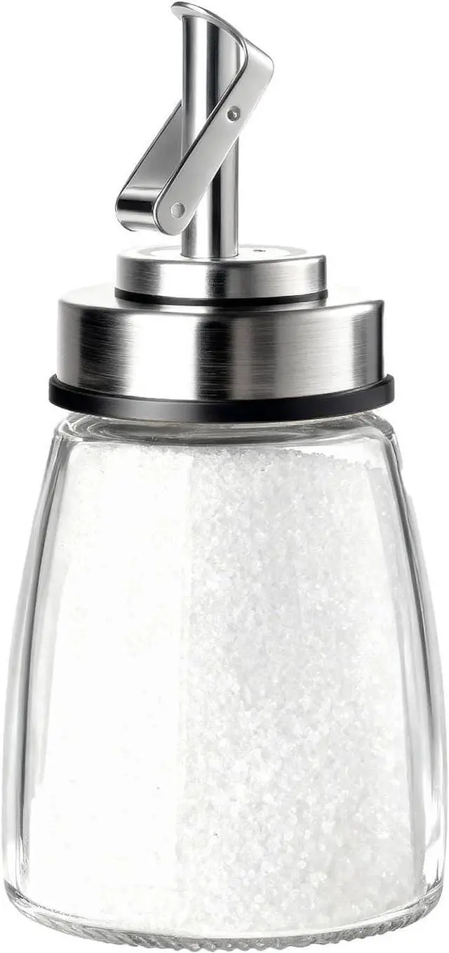 Main image of TIWPAJS Glass Sugar Dispenser with Stainless Steel Lid, Automatic Pour Spout, Sugar Container for Coffee Bar, Sugar Jar, Sugar Bowl, Salt Shaker, 6OZ