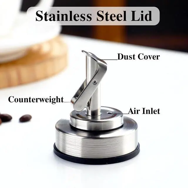 Alt view image 4 of 6 - TIWPAJS Glass Sugar Dispenser with Stainless Steel Lid, Automatic Pour Spout, Sugar Container for Coffee Bar, Sugar Jar, Sugar Bowl, Salt Shaker, 6OZ