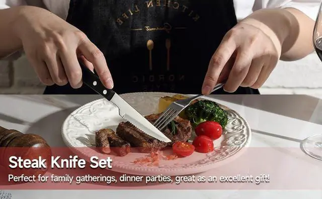 Alt view image 3 of 7 - Steak Knives, Steak Knife Set of 6, German Stainless Steel Steak Knife Serrated