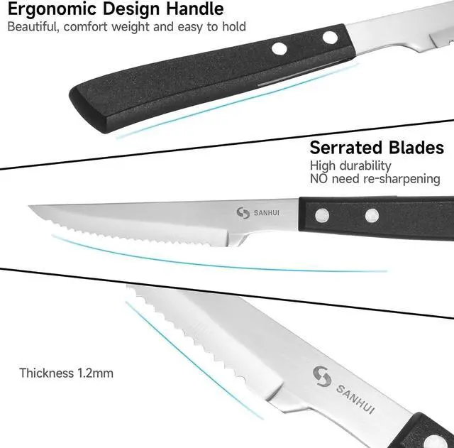 Alt view image 5 of 7 - Steak Knives, Steak Knife Set of 6, German Stainless Steel Steak Knife Serrated