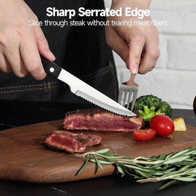 Alt view image 7 of 7 - Steak Knives, Steak Knife Set of 6, German Stainless Steel Steak Knife Serrated