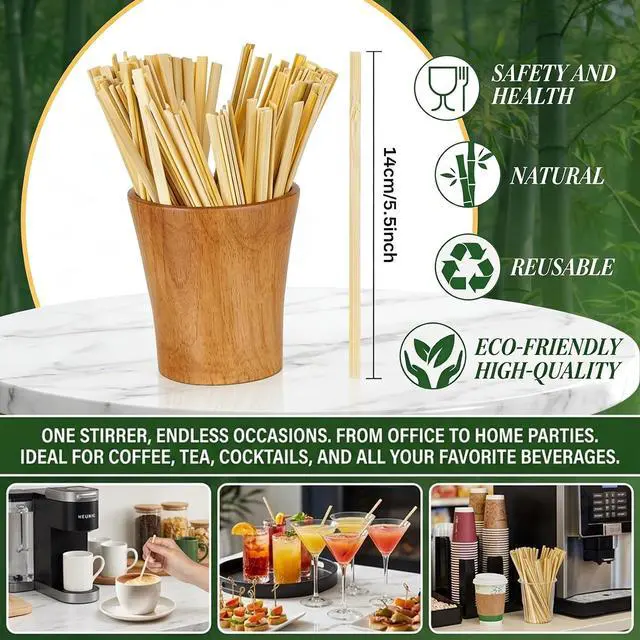 Alt view image 2 of 7 - RAINFLOW 1000PCS Coffee Stirrers - Coffee Stir Sticks 5.5 Inch | Wooden Stir Sticks, Sip Stirrers for Hot Drink, Beverage, Tea, Cocktails, Party Drinks, Coffee Bar & Swizzle Sticks