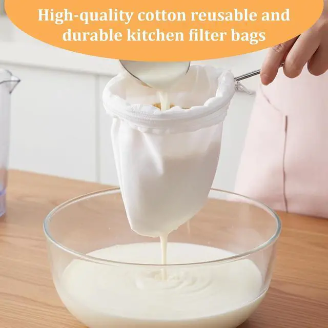 Alt view image 4 of 7 - Large Reusable Thai Tea Filter 5.5 Inch Traditional Cloth Coffee Filter with Metal Handle Washable Coffee Pour Over Filters Ultra Fine Mesh Strainer Bags for Tea NutMilk Coconut Milk and Juice