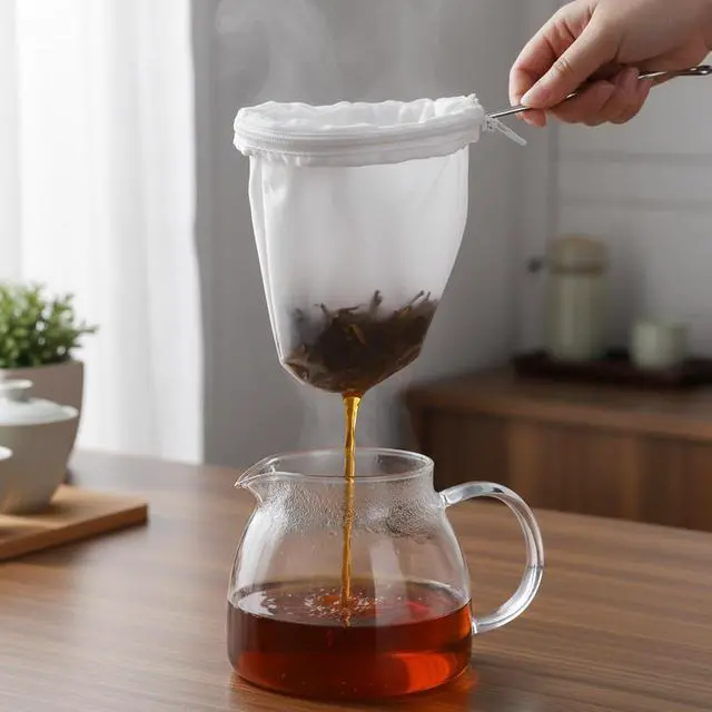 Alt view image 7 of 7 - Large Reusable Thai Tea Filter 5.5 Inch Traditional Cloth Coffee Filter with Metal Handle Washable Coffee Pour Over Filters Ultra Fine Mesh Strainer Bags for Tea NutMilk Coconut Milk and Juice