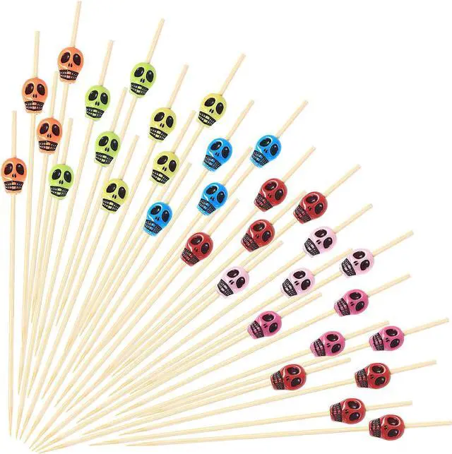 Main image of Boao 200 Pieces Halloween skulls toothpick for Appetizers,Bright Skull | Bamboo Fruit cocktail sugar skull toothpicks, Sandwich Appetizer Skewers for Halloween Birthday Party Festive Decorations