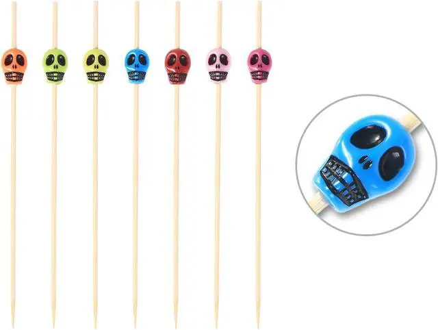 Alt view image 5 of 7 - Boao 200 Pieces Halloween skulls toothpick for Appetizers,Bright Skull | Bamboo Fruit cocktail sugar skull toothpicks, Sandwich Appetizer Skewers for Halloween Birthday Party Festive Decorations