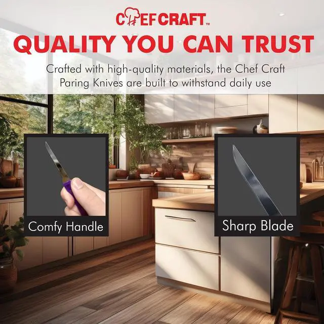 Alt view image 6 of 6 - Chef Craft Select Paring Knife Set, 2.5 inch blade 6 inch in length 4 piece set, Assorted