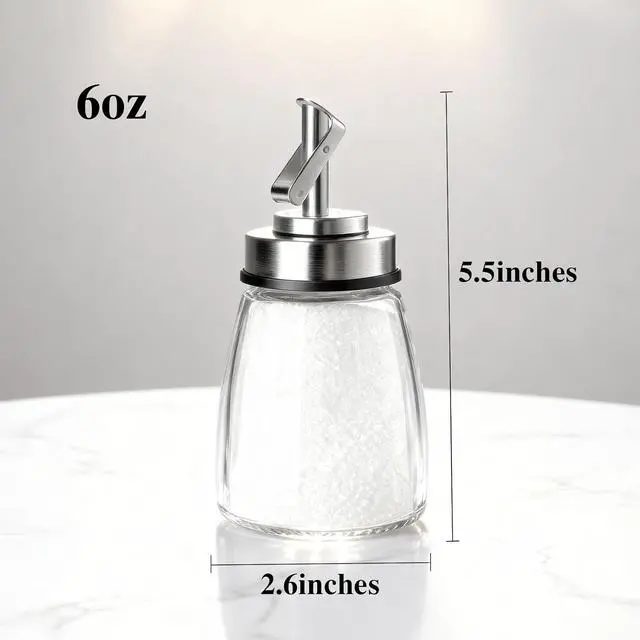 Alt view image 5 of 6 - TIWPAJS Glass Sugar Dispenser with Stainless Steel Lid, Automatic Pour Spout, Sugar Container for Coffee Bar, Sugar Jar, Sugar Bowl, Salt Shaker, 6OZ