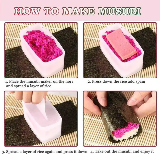 Alt view image 3 of 7 - Spam Musubi Mold, 4 Pcs Musubi Maker Kit Spam Slicer Musubi Press Sushi Rice Onigiri Mold Set Egg Cutter for Luncheon Meat Hot Dog Cheese Strawberry Lunch Bento