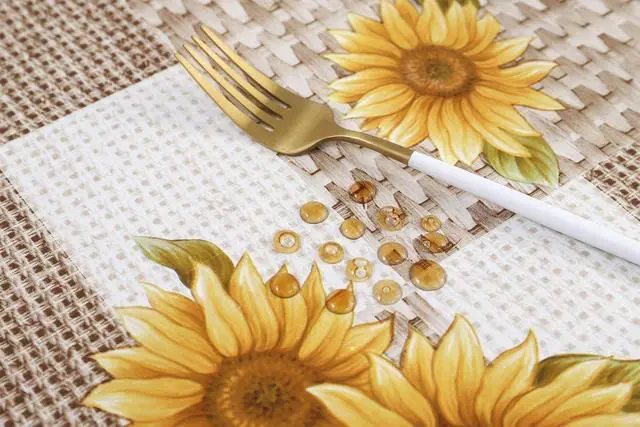 Alt view image 4 of 7 - LIBERECOO Vinyl Tablecloth with Flannel Backing, Sunflower 60 x 84 Inch Rectangluar Tablecloths Stain-Resistant Waterproof Plastic Table Cover for Indoor/Outdoor