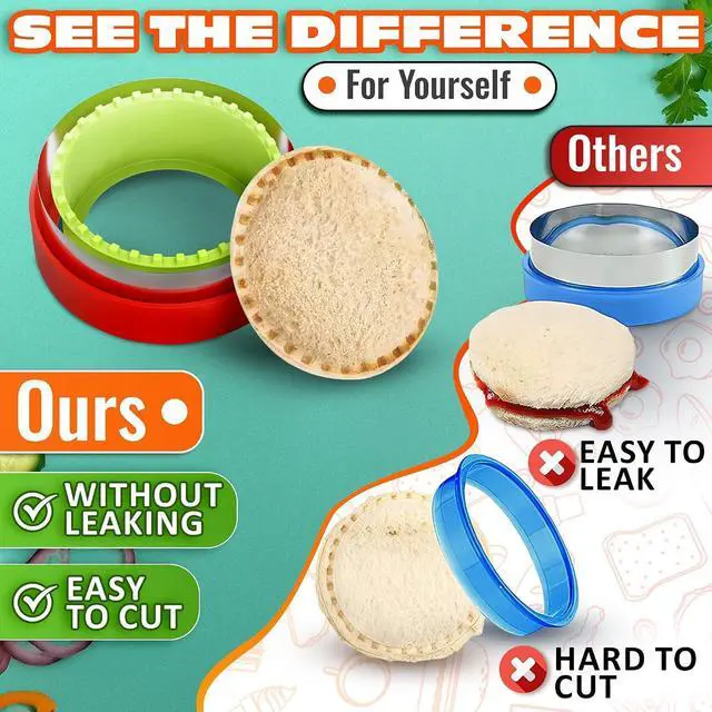 Alt view image 6 of 7 - 4 Pcs Crustless Sandwich Cutter and Sealer Set, Stainless Steel Edge | Sandwich Sealer and Cutter, Square, Heart, Dino & Circle, One-Press Seal, Easy Release, Fits 4x4 Bread, Bento & Lunch Box