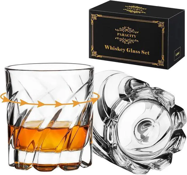 Main image of PARACITY Spinning Whiskey Glasses, Old Fashioned Set of 2 | Rocks glassware for bourbon and cocktails, suited to bars, parties and relaxed pours at home