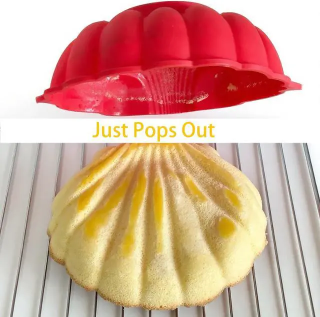 Alt view image 5 of 6 - Silicone shell- Shaped Cake Pans 10 Inch Large shell Cake Pan Nonstick Silicone Molds for Baking Cake, Breads, Pies, Tarts, Jello (2 packs, Red)