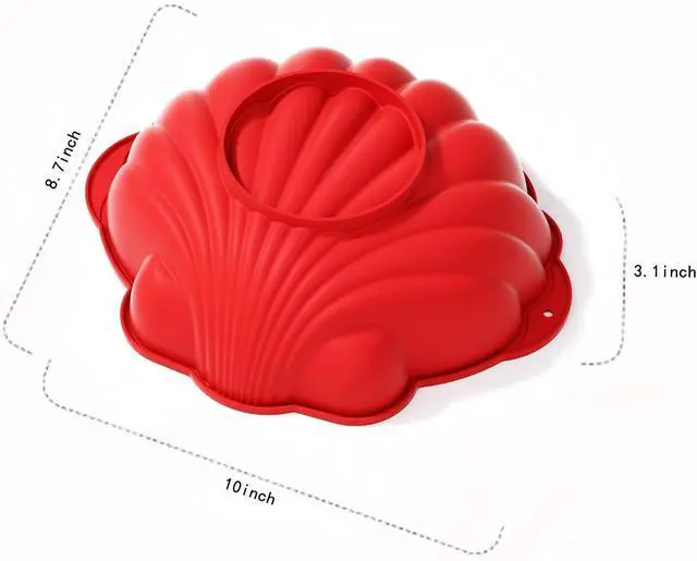 Alt view image 6 of 6 - Silicone shell- Shaped Cake Pans 10 Inch Large shell Cake Pan Nonstick Silicone Molds for Baking Cake, Breads, Pies, Tarts, Jello (2 packs, Red)