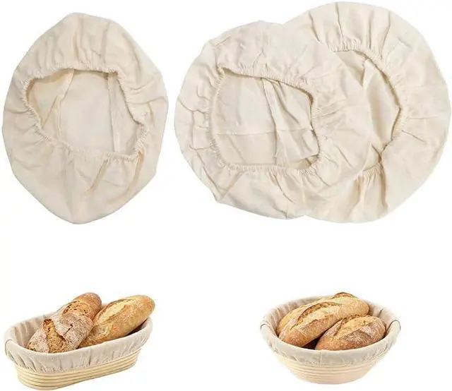 Main image of 3 Pack Banneton Liners, Reusable Washable Sourdough Bowl Covers 1 Oval + 1 Round (10 Inch) + 1 Round (7 Inch), Natural Cotton & Burlap Cloth for Home Baking
