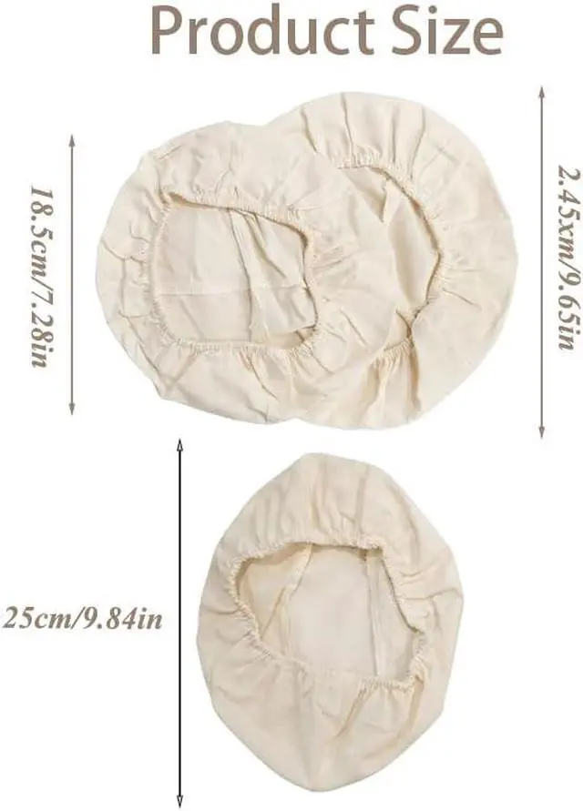 Alt view image 2 of 5 - 3 Pack Banneton Liners, Reusable Washable Sourdough Bowl Covers 1 Oval + 1 Round (10 Inch) + 1 Round (7 Inch), Natural Cotton & Burlap Cloth for Home Baking