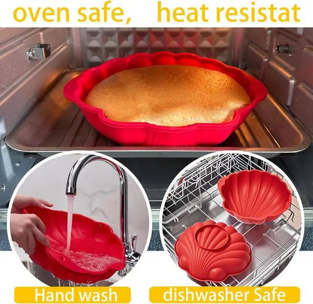 Alt view image 4 of 6 - Silicone shell- Shaped Cake Pans 10 Inch Large shell Cake Pan Nonstick Silicone Molds for Baking Cake, Breads, Pies, Tarts, Jello (2 packs, Red)