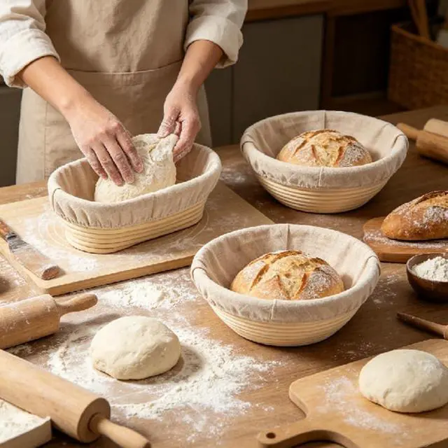 Alt view image 5 of 5 - 3 Pack Banneton Liners, Reusable Washable Sourdough Bowl Covers 1 Oval + 1 Round (10 Inch) + 1 Round (7 Inch), Natural Cotton & Burlap Cloth for Home Baking