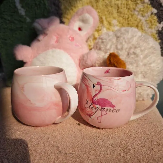Alt view image 2 of 7 - 10 oz Marble Ceramic Coffee Mug Pink Latte Mugs Lightweight Tea Cup | Dishwasher & Microwave Safe for Women Birthday Christmas Wedding