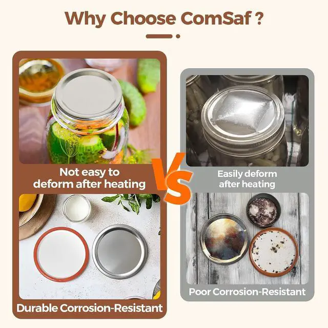 Alt view image 3 of 7 - ComSaf Wide Mouth Mason Jar Lids 40 Pack | Canning Lids, Electric Vacuum Sealer Compatible, Pickling Fermenting Jam, Kitchen Replacement Supply, Hot Water Bath