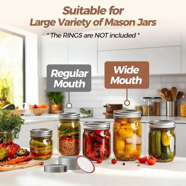 Alt view image 7 of 7 - ComSaf Wide Mouth Mason Jar Lids 40 Pack | Canning Lids, Electric Vacuum Sealer Compatible, Pickling Fermenting Jam, Kitchen Replacement Supply, Hot Water Bath