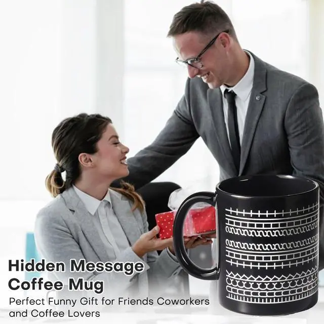 Alt view image 7 of 7 - Hidden Message Coffee Mug - Ceramic Cup with Funny Surprise Messages, Unique Novelty Gag Gift, Cute Interactive Mug for Women, Coworkers - Birthday/White Elephant Presents (Black)