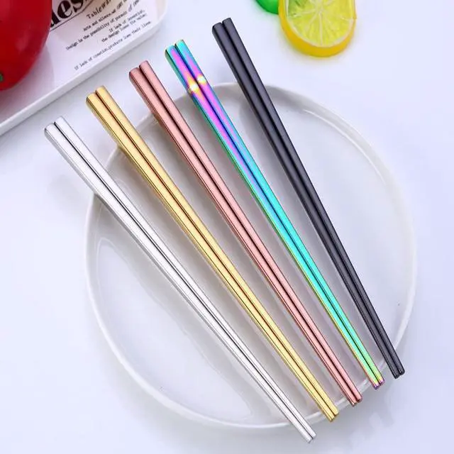 Alt view image 4 of 6 - Stainless Steel Chopsticks,Reusable ,Dishwasher Safe , Easy to Use6 PCS,golden