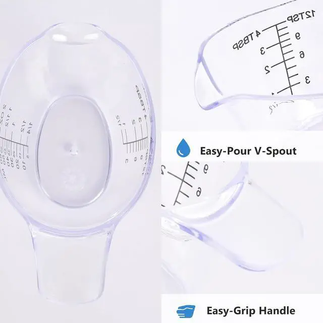 Alt view image 4 of 7 - 2 Pack Small Measuring Cups, 2oz/60ml Mini Measuring Cup with tsp/Tbsp/oz/ml Markings, Clear Easy-Read Scale for Kitchen, Resin, DIY, Beauty Mixing (2)