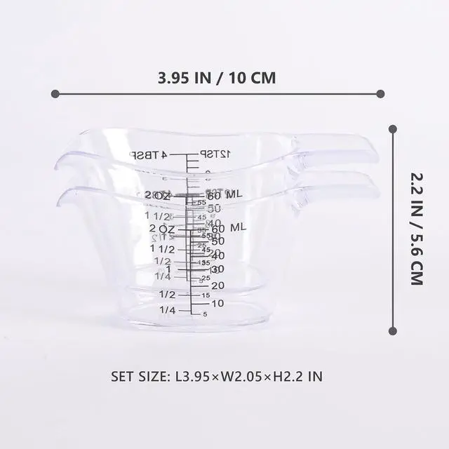 Alt view image 5 of 7 - 2 Pack Small Measuring Cups, 2oz/60ml Mini Measuring Cup with tsp/Tbsp/oz/ml Markings, Clear Easy-Read Scale for Kitchen, Resin, DIY, Beauty Mixing (2)