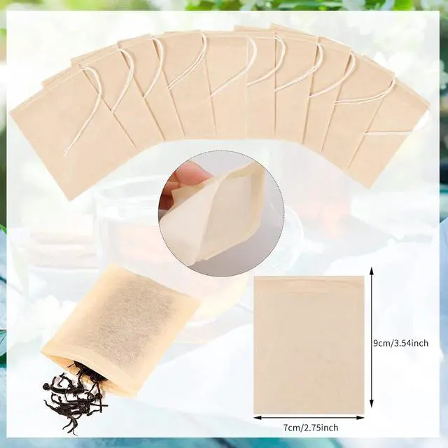 Alt view image 2 of 7 - 300 Tea Bags for Loose Tea, Disposable Tea Bags with Drawstring | Unbleached Tea Filter Bags Empty Tea Bags for Loose Leaf Tea and Coffee (3.54 x 2.75 inch)