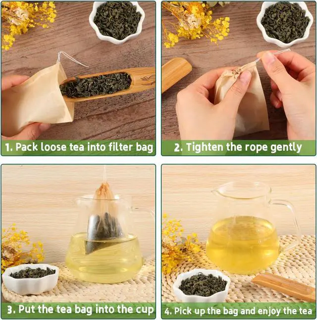 Alt view image 4 of 7 - 300 Tea Bags for Loose Tea, Disposable Tea Bags with Drawstring | Unbleached Tea Filter Bags Empty Tea Bags for Loose Leaf Tea and Coffee (3.54 x 2.75 inch)