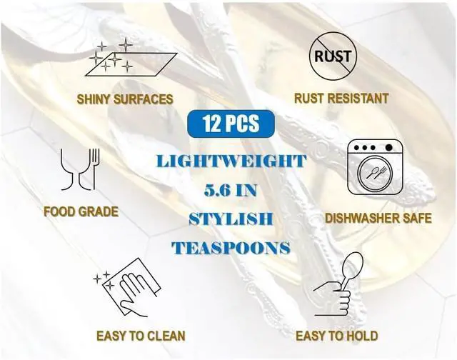 Alt view image 2 of 4 - Teaspoons Flatware Set 12 pieces Stainless Steel Mirror Polished Dishwasher Safe Dessert Spoons